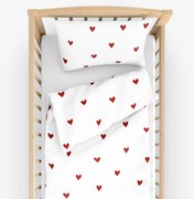 Goldea detské bavlnené obliečky do postieľky - červené srdiečka na bielom 90 x 120 a 40 x 60 cm