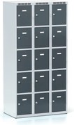 Šatníková skrinka S6 s úložnými boxami, 15 boxov, 1800 x 900 x 500 mm, cylindrický zámok, tmavosivé dvere