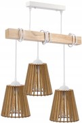 BERGE LED závesné stropné svietidlo biely drevený trám 3xE27 Drevený kužeľový luster