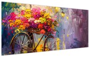 Obraz - Bicykel s kvetmi (120x50 cm)