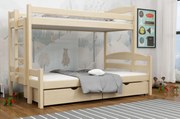 Detská poschodová posteľ z masívu borovice s rozšíreným spodným lôžkom SAVANA so šuplíkmi - 200x90/140 cm - PRÍRODNÁ BOROVICA