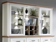 Nástavná vitrína s priehradkami Jasmin,bielená pínia/dub, s osvetlením%