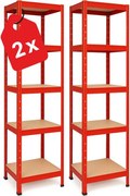Regál 180x40x40 cm lakovaný 5-policový, nosnosť 875 kg - červený - 2ks