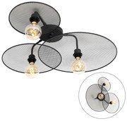 Dizajnová nástenná lampa čierna s mriežkou 3-svetlá - Jane