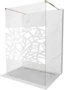 Mexen Kioto, priechodná sprchová zástena 130 x 200 cm, 8mm sklo číre s bielym vzorom, 2x zlatá stabilizačná rozpera, profil ružové zlato, 800-130-002-60-85