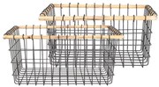 Sada 2 drôtených košíkov s dreveným okrajom - 39 * 31 * 18/32 * 25 * 16 cm