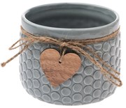 Keramický obal na kvetináč Heart, sivá, 12,5 x 9,5 x 9 cm