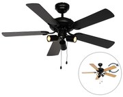 Stropný ventilátor čierny s ťahovým spínačom 3-svetlo - Mistral Jeana