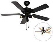 Stropný ventilátor čierny s ťahovým spínačom 3-svetlo - Mistral Jeana