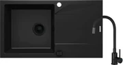 Deante Evora, 1-komorový granitový drez s odkvapkávačom 780x440x193 mm a kuchynská batéria Luno s flexibilným ramenom, čierna, DEA-ZQJJN113