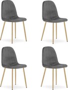 Set štyroch jedálenských stoličiek PADVA zamatové tmavosivé / hnedé nohy (4 ks)