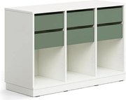 Úložná skrinka CASPER, 6 zásuviek, 3 priehradky, so soklom, biela/tmavozelená