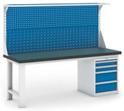 Pracovný stôl do dielne GB s nadstavbou a zásuvkovým boxom na náradie, 2100 mm