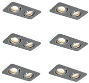 Sada 6 zaoblených zapustených bodových svetiel Gunmetal GU10 50 mm nastaviteľné IP44 2-svetlá - Alberto