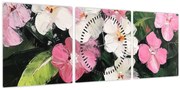 Obraz - Ružové a biele kvety (s hodinami) (90x30 cm)