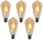 Sada 5 stmievateľných LED žiaroviek E27 Filament ST64 zlatá 4,5W 450 lm 2200K