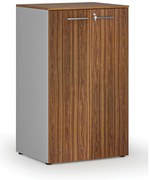 Kancelárska skriňa s dverami PRIMO GRAY, 3 police, 800 x 640 x 1335 mm, sivá/orech