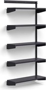 Nástenný regál RELY, prídavná sekcia, oceľové police, 1800x900x300 mm, antracit