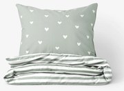 Goldea bavlnené posteľné obliečky - srdiečka na šalviovo zelenom s prúžkami 140 x 200 a 70 x 90 cm