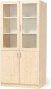 Drevená úložná skriňa THEO s 2 presklenými dverami, 1000x470x2100 mm, breza