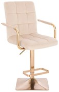 LuxuryForm DESIGN Barová stolička VERONA GOLD VELUR na zlatej hranatej podstave - krémová