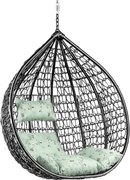 Čierne závesné kreslo KOKON bez stojana, svetlozelený vankúš so vzorom