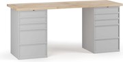 Dielenský pracovný stôl G7, buková škárovka, 2000 x 685 x 840 mm, 2x kontajner, 10 zásuviek, sivá