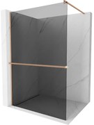 Mexen Kioto+, sprchová zástena Walk-In s poličkou a vešiakom 70 x 200 cm, 8mm šedé sklo, medený matný profil, 800-070-121-65-40