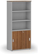 Kombinovaná kancelárska skriňa PRIMO GRAY, zasúvacie dvere na 2 poschodia, 800 x 420 x 1781 mm, sivá/orech