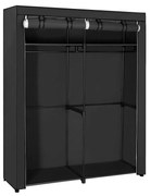 Látková skriňa, 2 závesné tyče, 4 police, 174x140x43cm, čierna