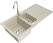 Mexen Andres 1,5-komorový granitový kuchynský drez s odkvapkávačom 100x50 cm a kuchynská batéria Telma, béžová, 6515-69-670200-69