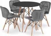 Jedálenská zostava TODI 80cm okrúhly stolový set čierny a 2 stoličky LAGO sivé + 2 stoličky LAGO sivé ZADARMO