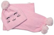 Zimná čiapka s brmbolcom + šál, Kitty, Baby Nellys - ružová, veľ. 54/58 116-122 (5-7r)