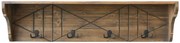 Hnedá antik drevená polička so 4 háčikmi Hooks - 91*20*23 cm