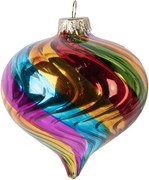 Farebná pruhovaná sklenená ozdoba špicatá banka - Ø 8*8 cm