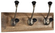 Drevený nástenný vešiak s čiernymi knopkami Isabelle  - 30 * 8 * 10 cm