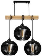 BERGE LED stropné svietidlo závesné drevený trám 3xE27 guľa - čierna
