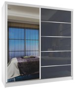 Šatníková skriňa 158 cm Belini biely mat / šedý lesk s posunými dverami a zrkadlom  MG SZP3/3/W/WI/1L5S/HI