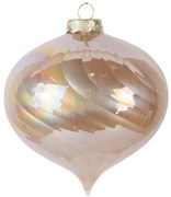 Béžová sklenená ozdoba špicatá banka s dúhovým leskom - Ø 10*10 cm