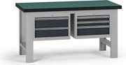 Pracovný stôl do dielne G8, 1500 x 750 x 800 mm, 2x kontejner, 5 zásuviek, grafit