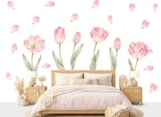 Kvety tulipány textilné prelepiteľné nálepky na stenu arch 46 x 33 cm