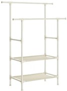 Stojan na oblečenie, 2 závesné tyče, 2 police, 177x112x49cm, biely