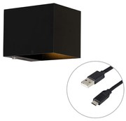 Nástenná lampa čierna vrátane LED a dotykového stmievača nabíjateľná - Joris