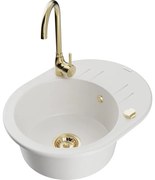 Mexen Kevin, drez granitový 586x458x190 mm, 1-komorový a zlatá batéria Telma, biela, 6517-20-670200-50