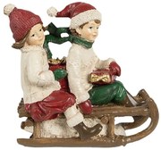 Farebná vianočná dekorácia deti na sánkach s darčekmi - 12*6*11 cm