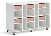 Úložná skriňa CASPER, 6 zásuviek, 12 priehradiek, biela, tmavoružová