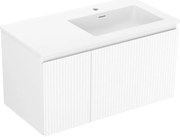 Mexen Rivel, kúpeľňová skrinka 90 cm s pravým umývadlom Otis, 1S, 1D, drážkovaná, biela matná, 91A23-09047-3-BBFF01-W18P01