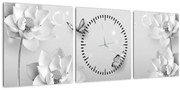 Obraz - Kvetinový dizajn s motýlikmi (s hodinami) (90x30 cm)