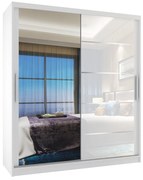 Šatníková skriňa 133 cm Belini biely mat / biely lesk s posuvnými dverami zrkadlom a zásuvkami  MGB SZP6/1/W/1L5W/KLAL