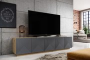 TV stolík Asha 200 cm na sokli - artisan / rivier stone mat